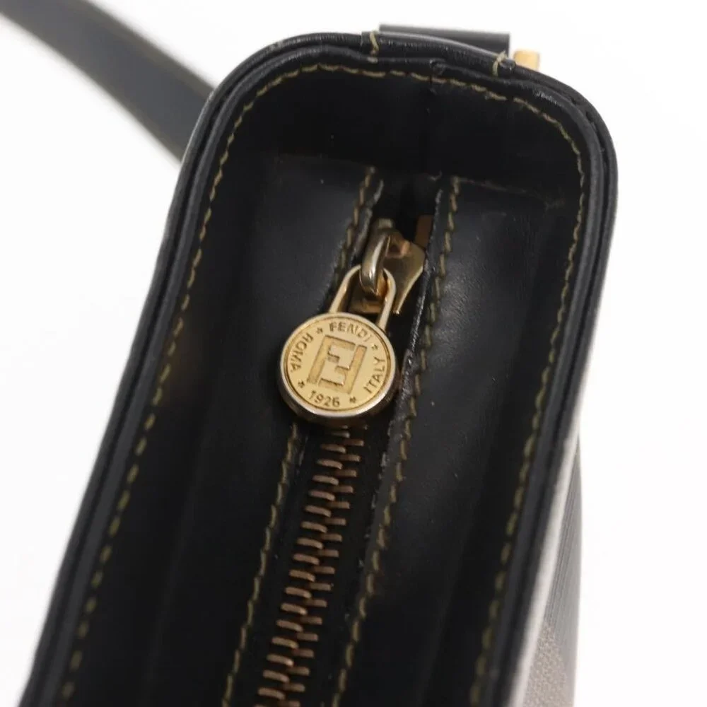 Authentic FENDI Pecan Canvas Shoulder Bag PVC Black Brown gold - Picture 6 of 16